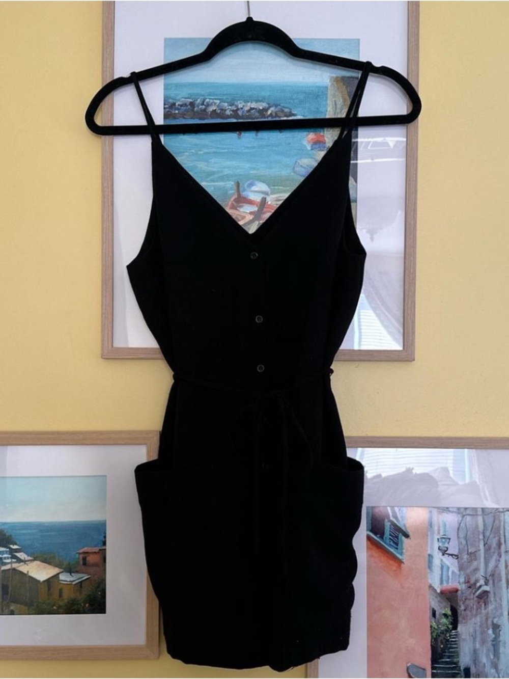 Topshop Black V-Neck Romper with Tie Waist